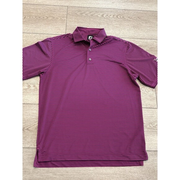 FootJoy Polo Shirt Mens Medium Pink Black Striped Casual Outdoor Golf - Picture 1 of 7